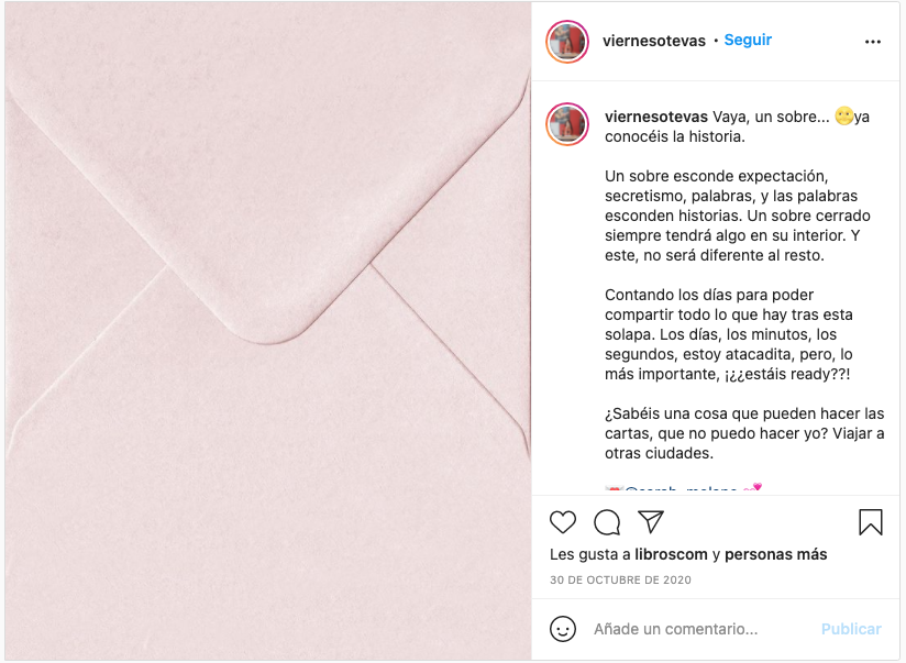 Ejemplo de Amorgía generando expectación en su cuenta de Instagram
